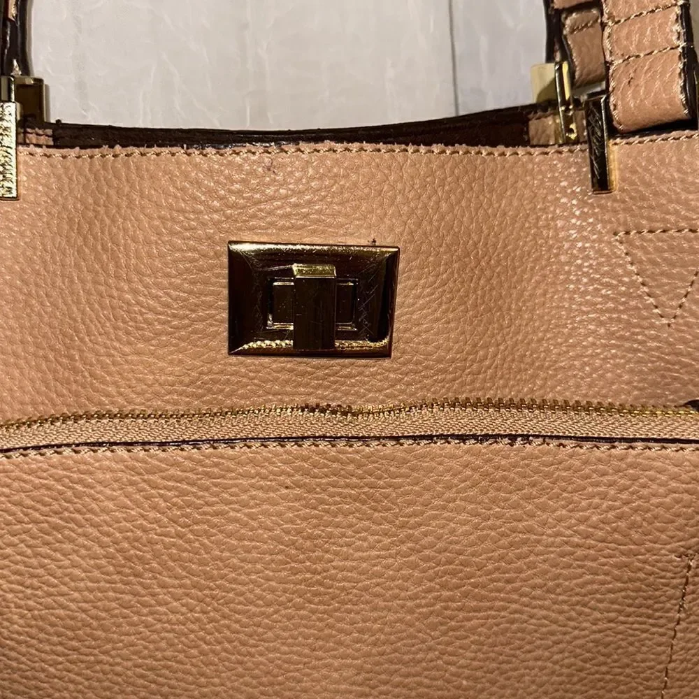 Steve Madden Tan Brown Faux Leather with Gold Tone Hardware Tote Bag Purse